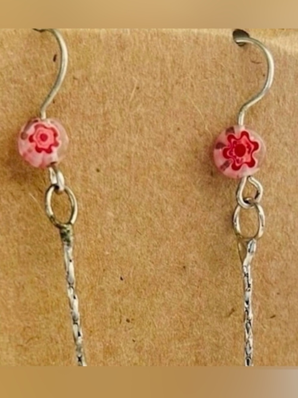 Vintage Murano Style Pink Faux Pearl Beaded Dangle Earrings Silver Tone - Picture 3 of 8